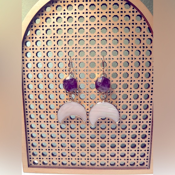 Jewelry - Amethyst and Abalone Crescent Earrings